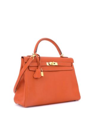 Kelly 32 Handbag Orange Chevre de Coromandel with Gold Hardware