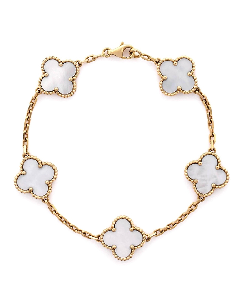 Pre-owned Pre-owned Van Cleef & Arpels Van Cleef & Arpels Vintage Alhambra 5 Motifs Bracelet 18k Gold And Mother Of Pearl