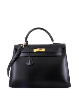 Pre-Owned HERMÈS - Kelly 32 Handbag Black Box Calf with Gold Hardware