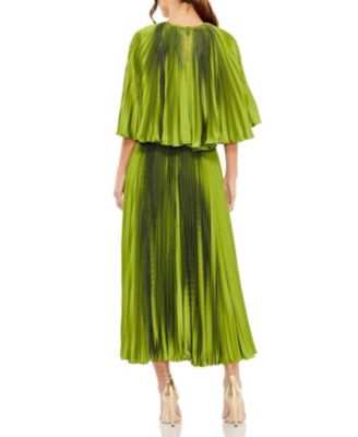  Pleated Caplet Tea-Length Gown Dress