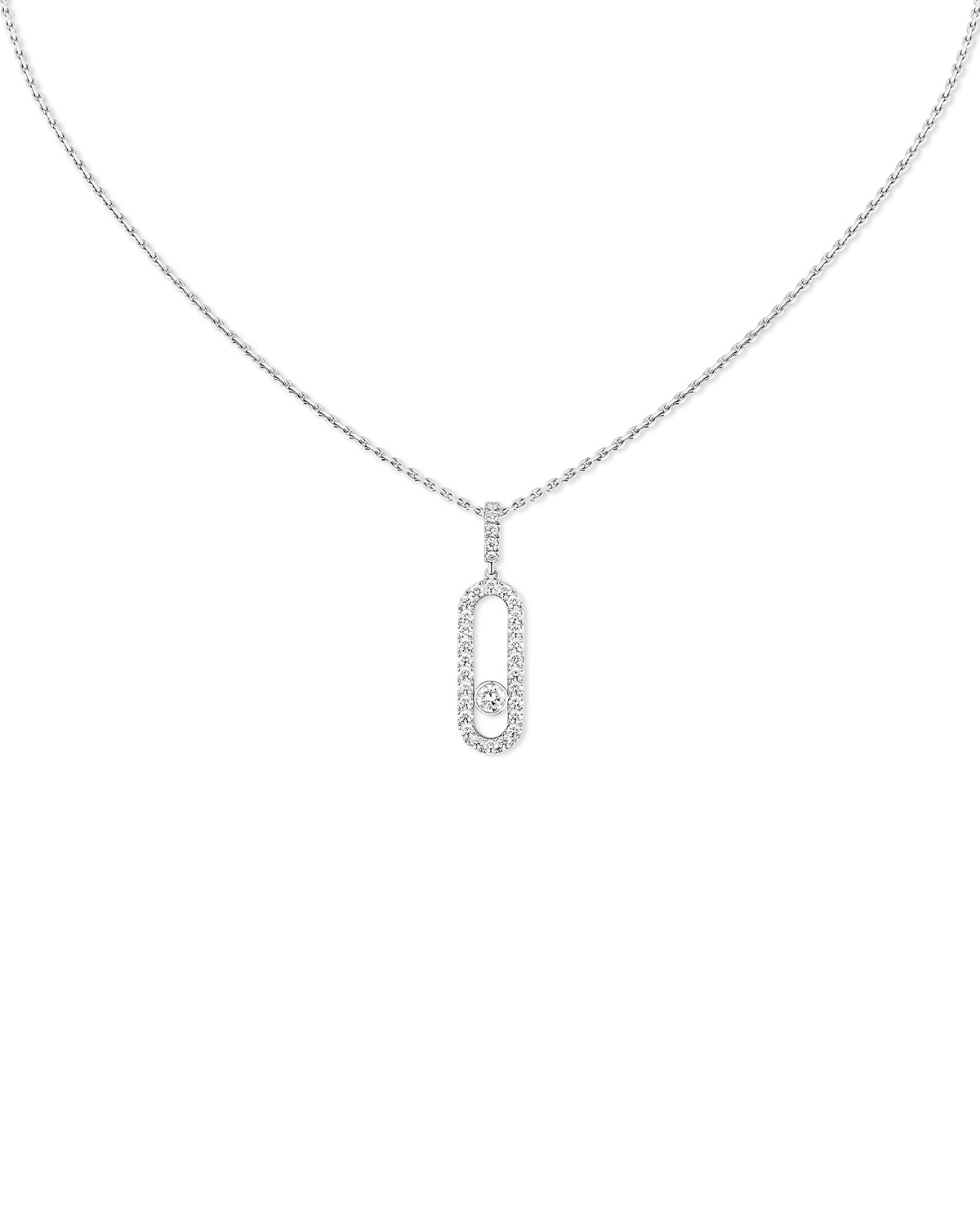 Messika Diamond Move Uno Large Model Pave Necklace in 18K Gold, 17.7, 0.35 tcw in White Gold