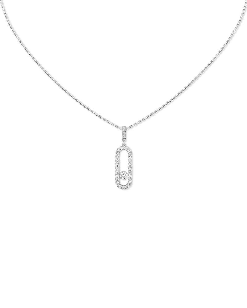 Messika Diamond Move Uno Large Model Pave Necklace in 18K Gold, 17.7, 0.35 tcw in White Gold