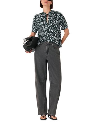 Animal Tie Neck Blouse 