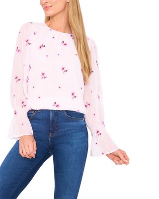 Embroidered Smocked Cuff Top