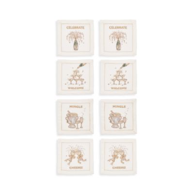 Cheers Cocktail Napkin in White, Gold and Silver, Set of 8