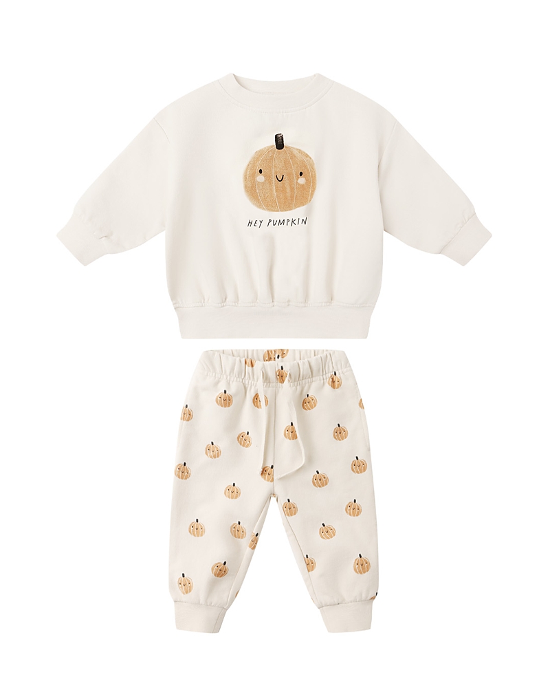 Quincy Mae Boys' Relaxed Fit Pumpkin Fleece Sweatshirt & Pants - Baby In Brown