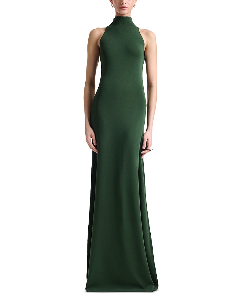 Altuzarra Neddie Turtleneck Metallic Knit Maxi Dress In Green