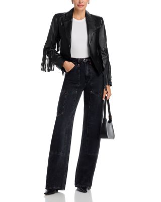 Vashti Leather Fringe Trim Blazer