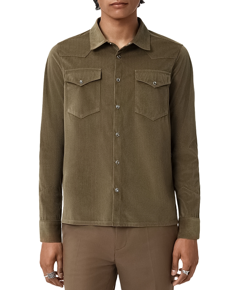 John Varvatos Andres Western Herringbone Faux Suede Snap-up Shirt In Brown