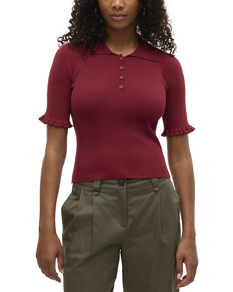 Vero Moda Ribbed Polo Shirt In Burgundy