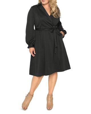 Lapel Collar Crepe Wrap Dress