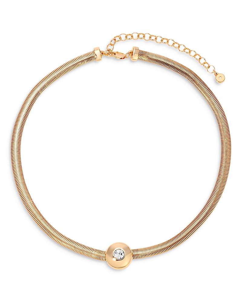 Ettika Cubic Zirconia Disc Herringbone Necklace In Gold