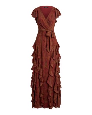 Paisley Ruffle Trim Georgette Gown