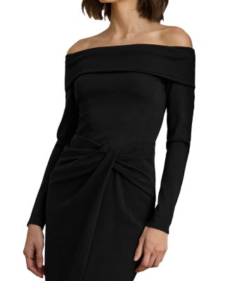 Rib Knit & Crepe Off The Shoulder Gown