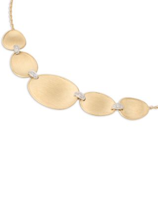 18K White & Yellow Gold Lunaria Diamond Textured Disc Halfsie Collar Necklace, 16.5"-18"