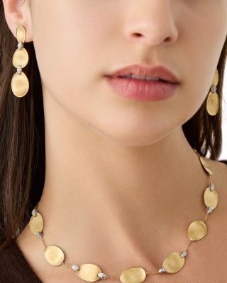 18K White & Yellow Gold Lunaria Diamond Textured Disc Triple Drop Earrings