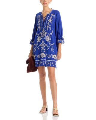 Tie Front Kimono Sleeve Embroidered Dress