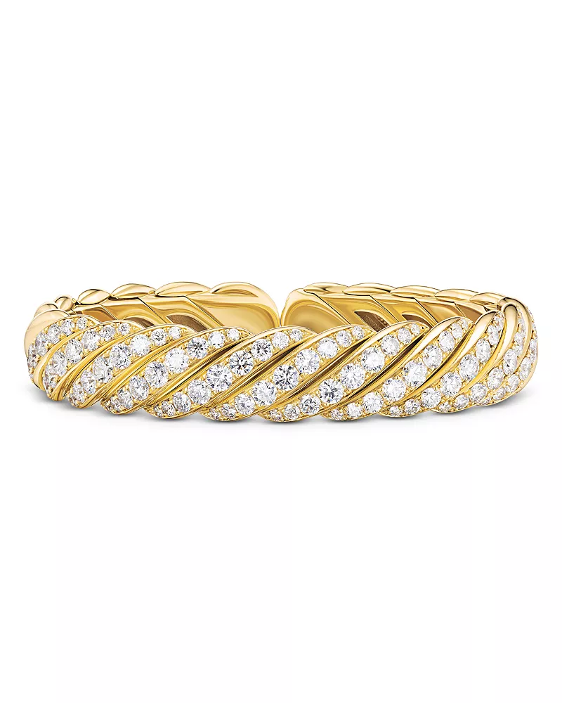 Sculpted Cable Flex Bracelet in 18K Yellow Gold with Diamonds, 11mm