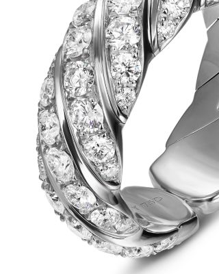 Sculpted Cable Flex Band Ring in 18K White Gold with Diamonds, 7.5mm
