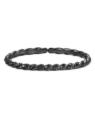 Sculpted Cable Flex Bracelet in 18K White Gold with Black Rhodium and Black Diamonds, 5mm