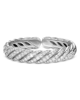 Sculpted Cable Flex Bracelet in 18K White Gold with Diamonds, 11mm