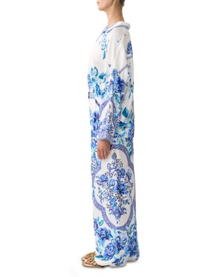 Silk Beaded Waist Wide Leg Pants