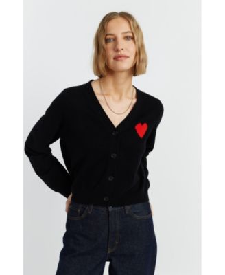  Women's Wool Cashmere Heart Breton Cardigan
