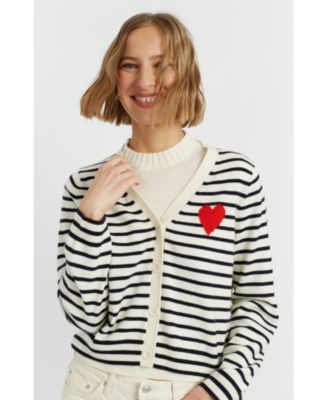  Women's Wool Cashmere Heart Breton Cardigan