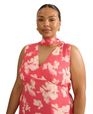 Floral Midi Dress with Neck Scarf