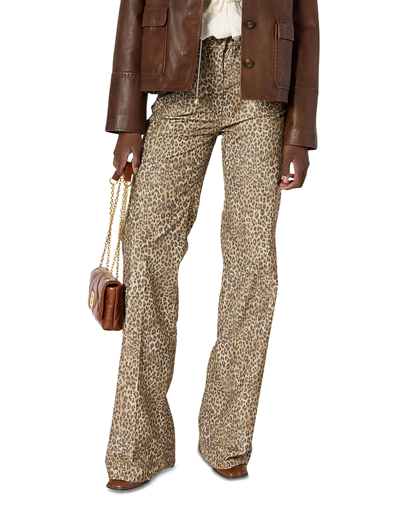 Gerard Darel Anna Leopard Flared Pants In Brown