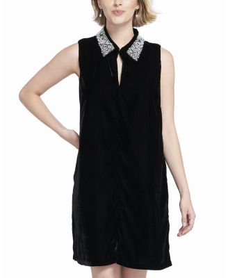 Beaded Collar Velvet Dress