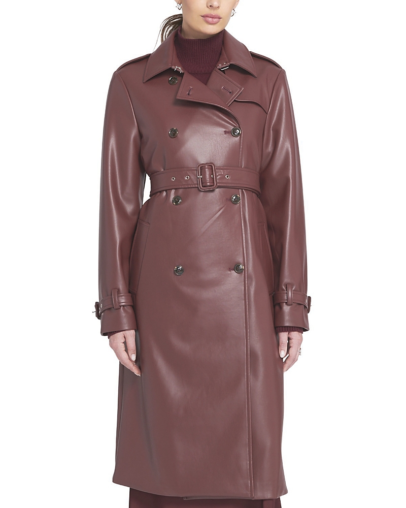 Elle Collection Faux Leather Trench Coat In Purple