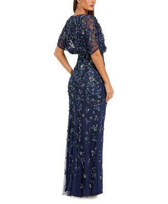 Floral Embellished Short Sleeve Blouson Gown