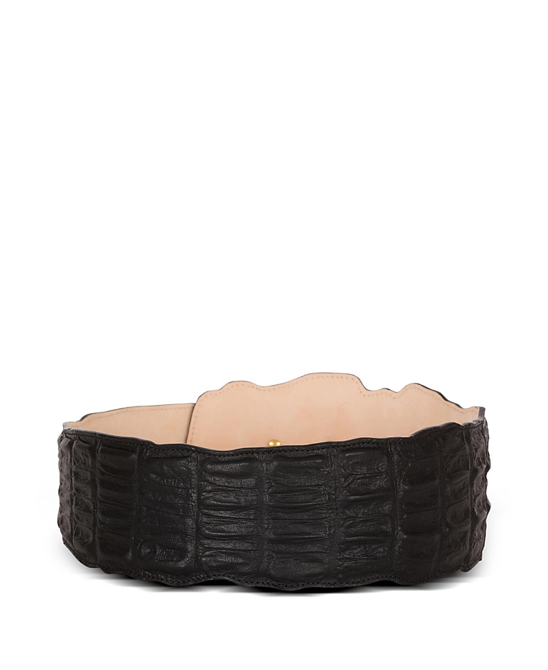 Balmain Wide Crocodile-Print Leather Belt