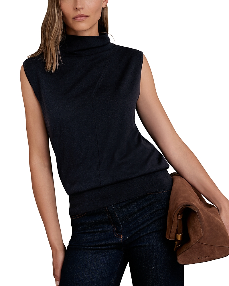 Reiss Harper Wool Sleeveless Slouch Neck Top In Black