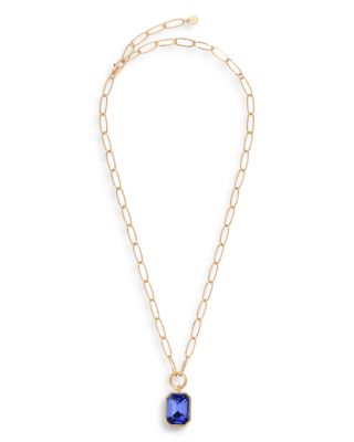 Stone Bezel Deco Pendant Necklace, 15-20"