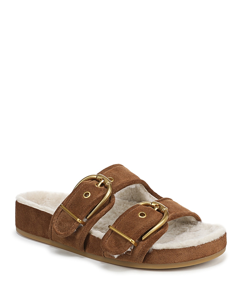 Veronica Beard Prue Genuine Shearling Lined Two Strap Sandal In Brown
