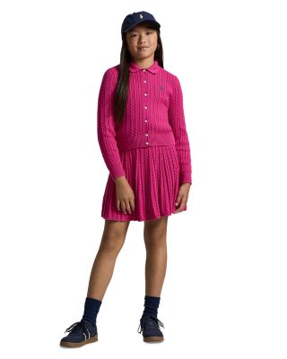 Girls' Cotton Polo Cardigan & Skirt Set - Big Kid