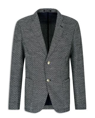 Chevron Motif Knit Effect Wool Regular Fit Blazer