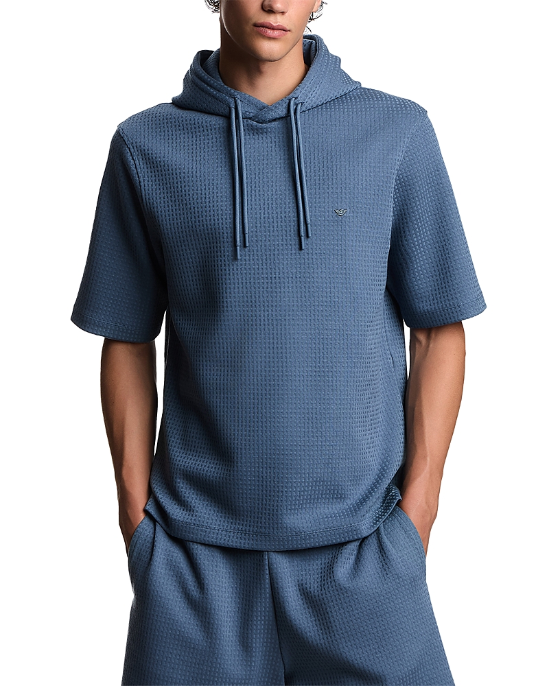 Emporio Armani Short Sleeved Jacquard Hoodie In Blue
