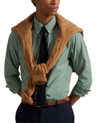 Cotton Stretch Poplin Gingham Check Classic Fit Button Down Shirt