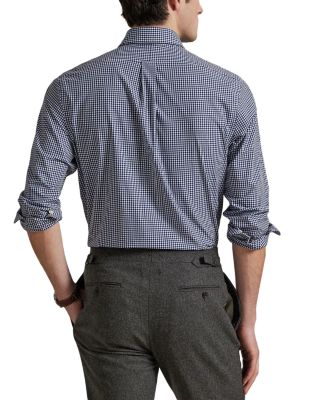 Cotton Stretch Poplin Gingham Check Classic Fit Button Down Shirt