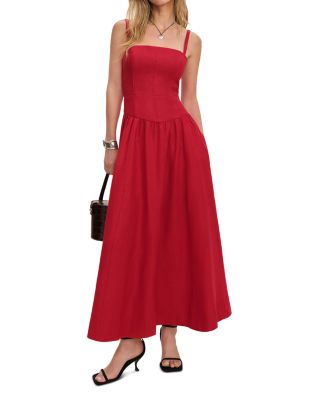 chinese dress ladies Reformation Red Linen Sleeveless Side Slit Midi Dress - Size 2