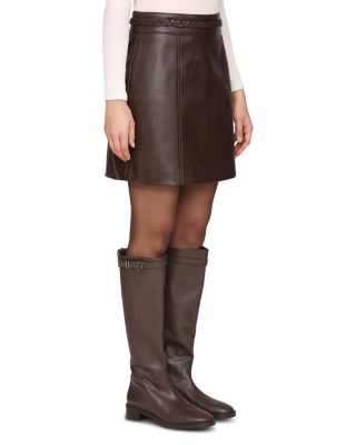 Braid Trim Faux Leather Mini Skirt 