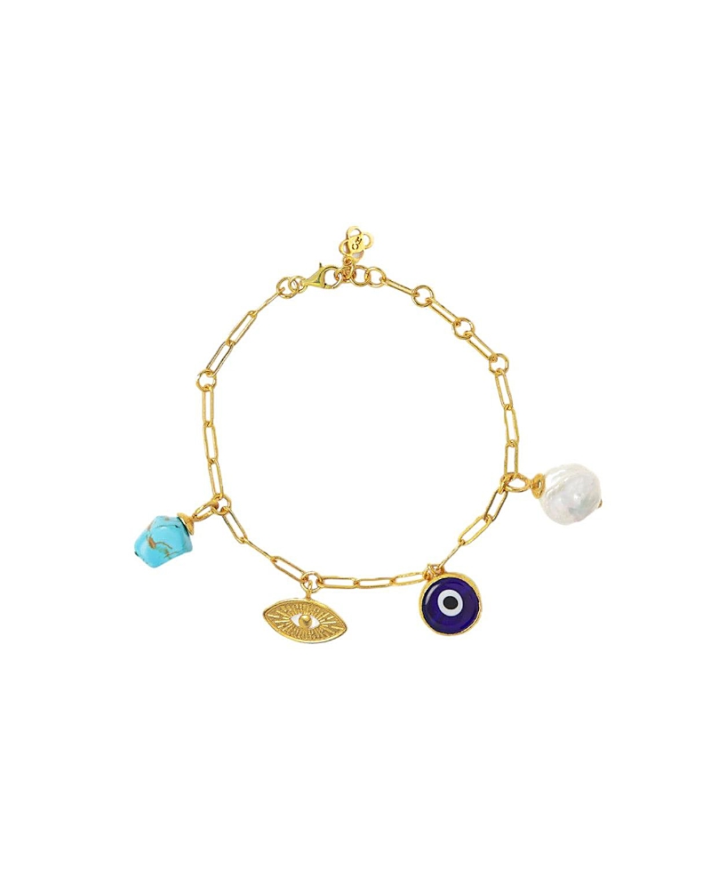 Ottoman Hands Cornicello Evil Eye Charm Bracelet In Gold