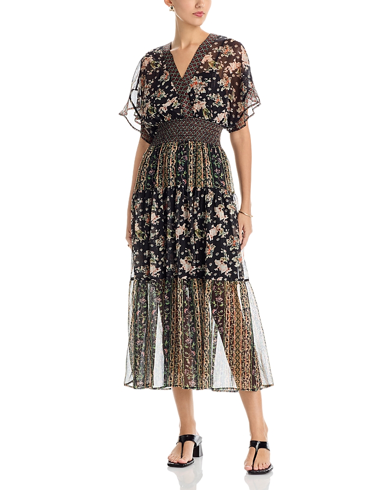 Koko + Mason Kimono Short Sleeve Midi Dress In Multi