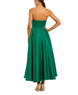 Strapless Satin A Line Midi Dress with 3D Flower