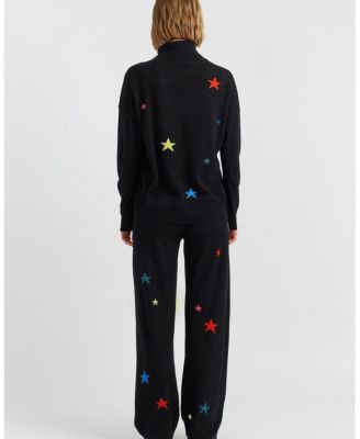  Women's Wool Cashmere Star Wide Leg Track Pants