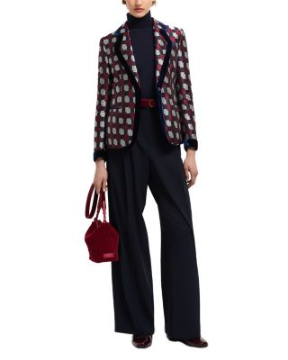 Geometric Jacquard Velvet Trim Blazer