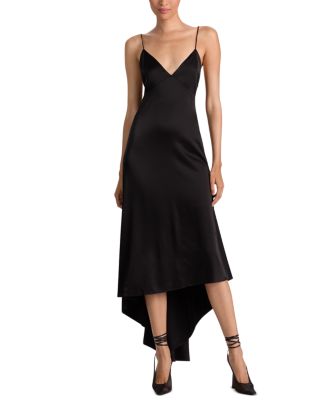 asymmetrical slip dress Women's Burgundy Lace-Trimmed Satin YVETTE is a Slip Maxi Dress with a low Yvette Slip Maxi Dress With